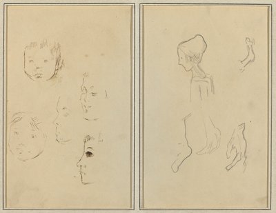 Cinq études de têtes ; Un garçon de profil avec des études de mains et de pieds (verso) - Paul Gauguin