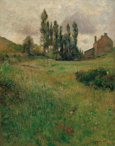 French :  Course de chiens dans la prairie Dogs Running in a Meadow - Paul Gauguin