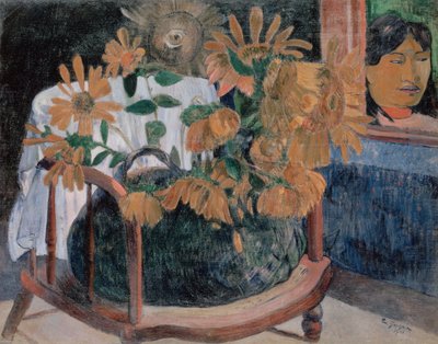 French: Nature morte avec des tournesols sur un fauteuil (II) Sunflowers - Paul Gauguin