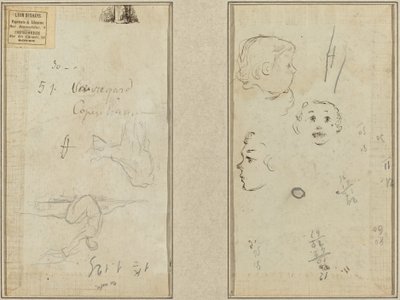Figure assise et une vache; Trois études de la tête d