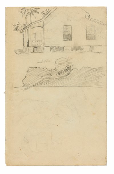 Esquisses de résidence tahitienne avec notations de couleur et chiens - Paul Gauguin