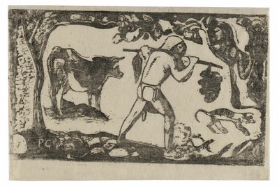 Tahitien portant des bananes, de la suite des dernières gravures sur bois - Paul Gauguin