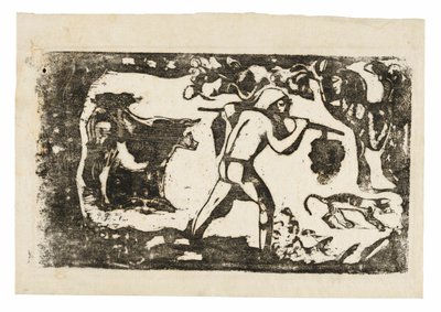 Tahitien portant des bananes, de la suite des dernières gravures sur bois - Paul Gauguin