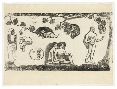 Femmes, animaux et feuillage, de la suite des gravures sur bois tardives - Paul Gauguin