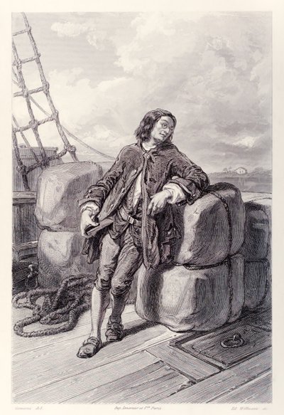Le capitaine Lemuel Gulliver en mer sur son navire marchand, de l