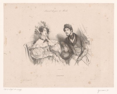 Homme et femme parlant sur un banc (Causerie) - Paul Gavarni