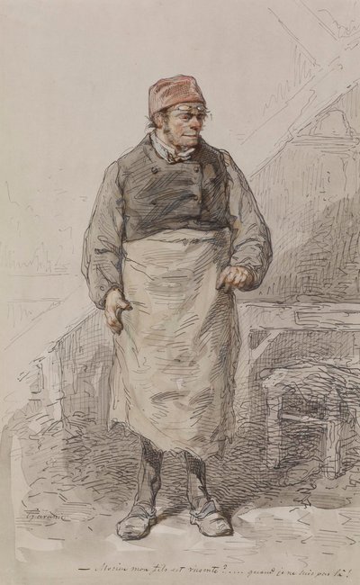 Un homme en tablier et avec une casquette - Paul Gavarni