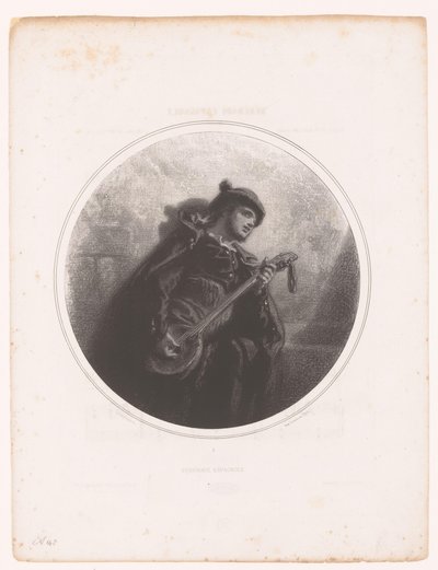 Homme avec banjo chantant et jouant une sérénade (Illustrations des Mélodies de Madame Jeanne Gavarni) - Paul Gavarni