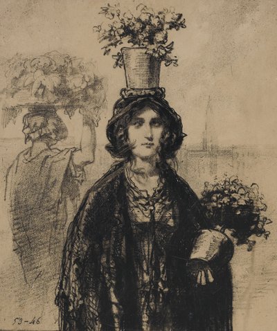 Nous portons beaucoup de fleurs ce printemps, surtout sur les chapeaux, Fashionable Magazine, 1853 - Paul Gavarni