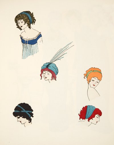 Dessins de coiffes, de Les Robes de Paul Poiret pub. 1908 - Paul Iribe