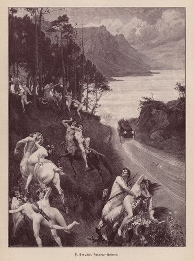 Satyres et nymphes effrayés par une automobile - Paul Jean Gervais
