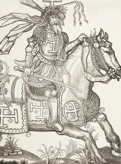 Godefroi de Bouillon, C. 1060 - 1100, chevalier franc médiéval. Chef de la première croisade. On le voit ici couronné des instruments de la Passion du Christ. D