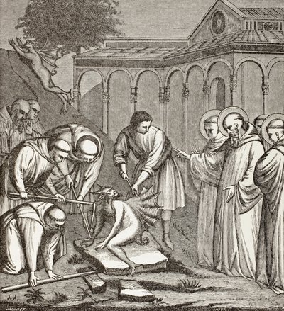 Saint Benoît et le diable. Lorsque Benoît construisait une chapelle, le diable était assis sur une pierre et personne ne pouvait le déplacer jusqu