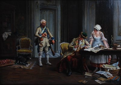 Le Billet de Logement. Huile sur panneau, signée et datée P Jazet 1879 - Paul Léon Jazet