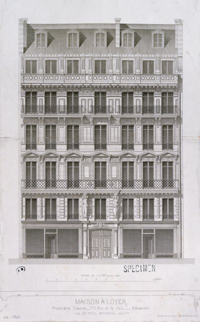 Conception pour un immeuble de style Haussmann dans la rue de la Paix, Paris, vers 1860 - Paul Mesnard