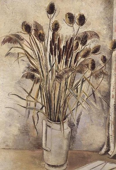Nature morte avec des quenouilles dans un pichet blanc - Paul Nash