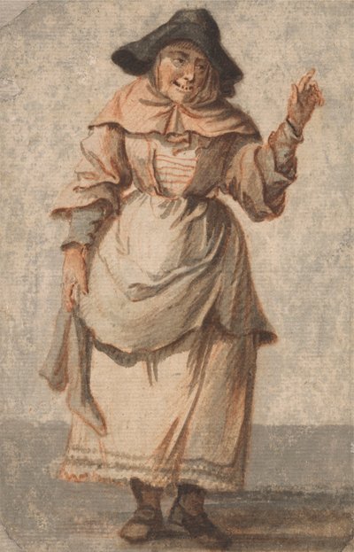 Une vieille marchande souriant et gesticulant de la main gauche - Paul Sandby