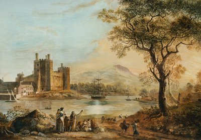 Château de Caernarvon, avec un harpiste au premier plan - Paul Sandby