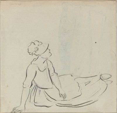 Fille avec un bonnet allongée - Paul Sandby