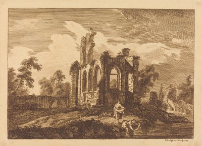 Ruines avec deux femmes lavant des vêtements dans une rivière - Paul Sandby