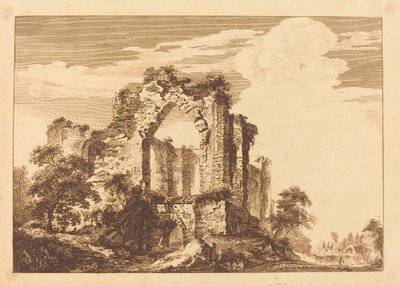 Ruines avec un Homme Assis et une Charette Couverte au Loin - Paul Sandby