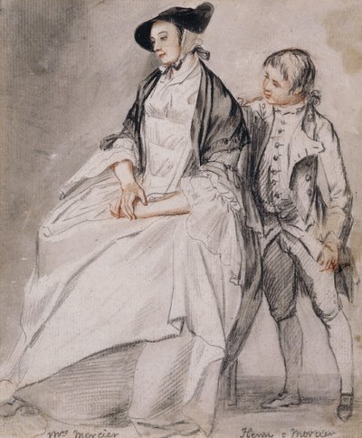 Étude de Mme Mercier assise dans un fauteuil, et de son plus jeune fils, Henry Mercier, debout derrière elle - Paul Sandby