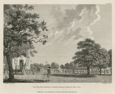 Vue du campement à Hyde Park depuis la tente du maréchal Sax - Paul Sandby