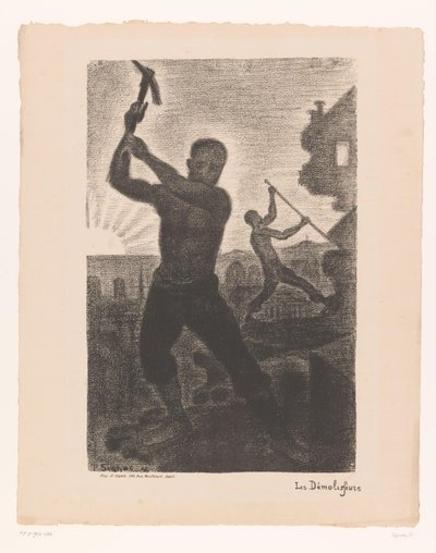 Deux hommes démolissant un bâtiment (Les démolisseurs) - Paul Signac
