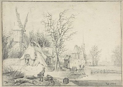 Village avec Moulin à Vent et Église - Paul Theodor van Brussel