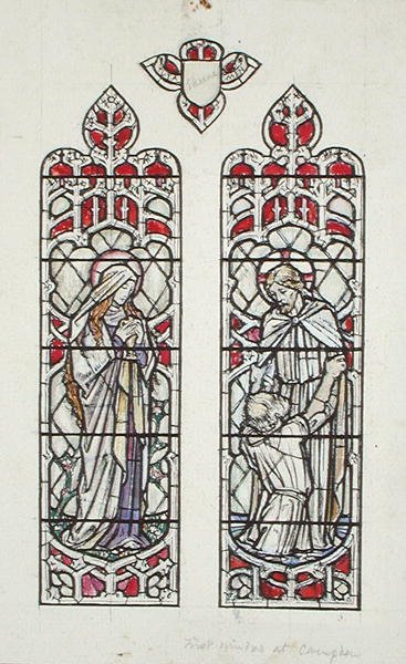 Conceptions de vitraux représentant Sainte Marie-Madeleine et le Christ avec Saint Pierre pour l