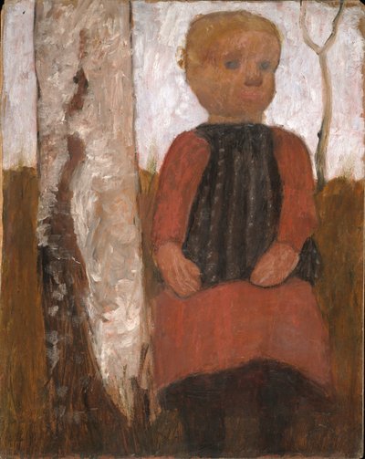 Enfant en robe rouge près d
