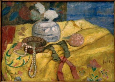Nature morte avec nappe jaune et pot de gingembre avec fleurs - Paula Modersohn Becker