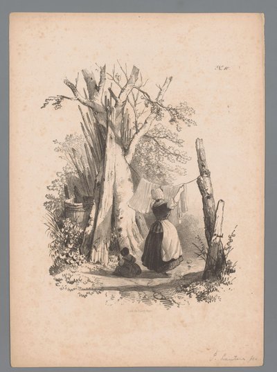 Paysage avec femme étendant le linge - Paulus Lauters (attributed to)