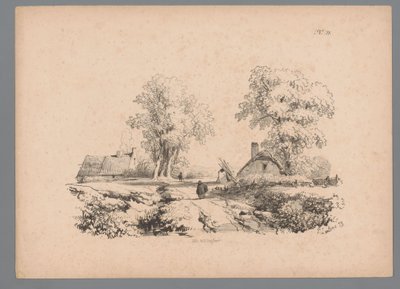 Paysage avec deux maisons et deux personnages sur un chemin (Études de paysages par Paulus Lauters) - Paulus Lauters