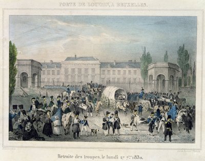 Porte de Louvain, Bruxelles : La retraite des troupes néerlandaises, 27 septembre 1830, gravé par Dewasme-Pletinckx - Paulus Lauters