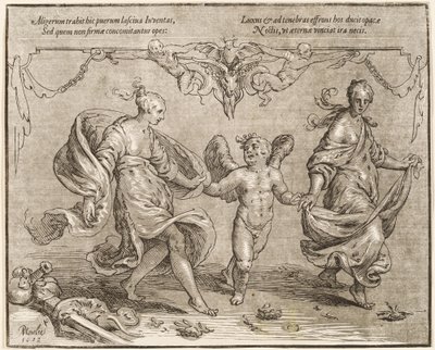 Cupidon Dansant avec Deux Femmes Allégoriques - Paulus Moreelse