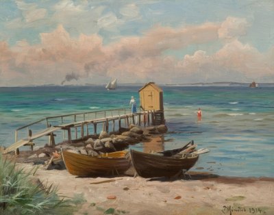 P.Mönsted, Cabine de bain sur la plage - Peder Monsted