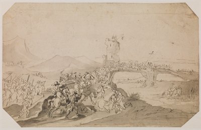 Scène de bataille dans un paysage avec un pont sur une rivière, recto - Peeter Snayers