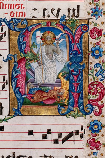Bibliothèque Piccolomini : livre de chœur, cod. 101.7, ff. 14r avec "Résurrection du Christ" (détail) - Pellegrino di Mariano