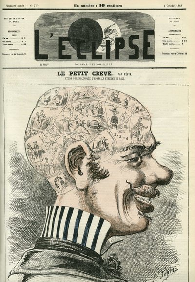 Petit Creve, étudiant la phrénologie. Couverture dans « L