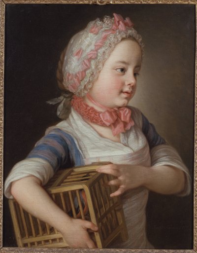 Petite fille avec un bouvreuil dans une cage par Per Krafft l