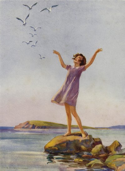 Fille profitant du soleil au bord de la mer - Percy Bell Hickling