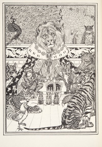 Le Lion et ses associés, Frontispice, des Fables de Fontaine, pub. 1905 - Percy J. Billingshurst