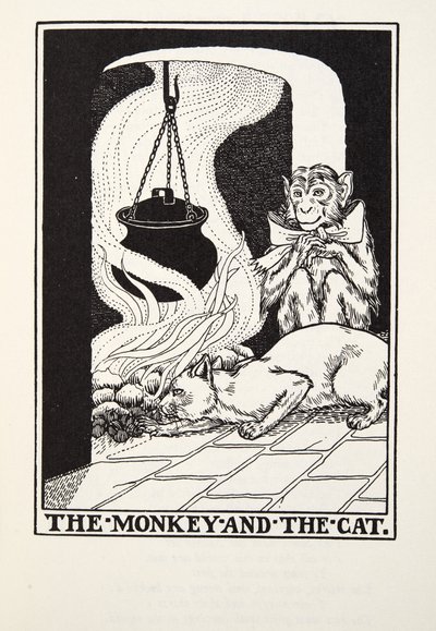Le Singe et le Chat, des Fables de Fontaine, pub. 1905 - Percy J. Billingshurst