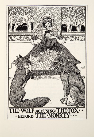 Le Loup accusant le Renard devant le Singe, des Fables de Fontaine, pub. 1905 - Percy J. Billingshurst