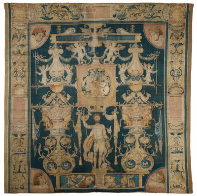 Tapisserie allégorique représentant Neptune de la série Doria Grotesques, avec un médaillon central au-dessus de Poséidon, Bruxelles, vers 1545-50 - Perino del Vaga