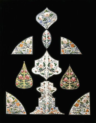 Un groupe de dix peintures sur miroir Qajar, décorées de diverses fleurs et oiseaux perchés, début du 19ème siècle - Persian School