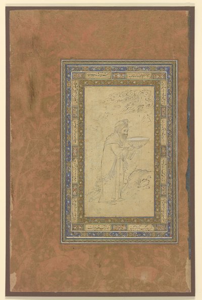 Un vieil homme porte un bol, vers 1610-15 - Persian School