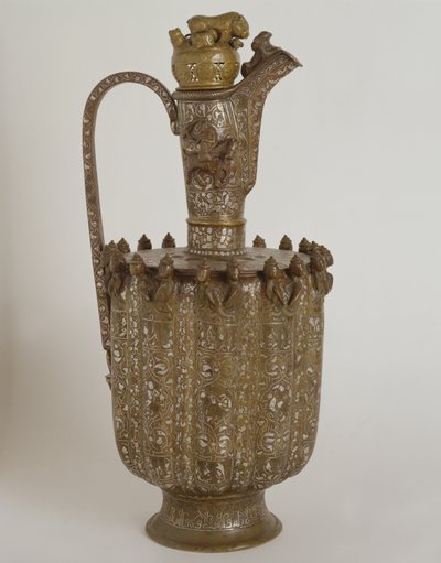 Cruche avec anse et couvercle, avec incisions en or - Persian School