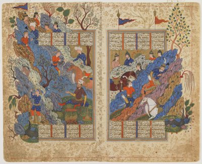 Rustam repousse la roche roulée sur lui par Bahman d